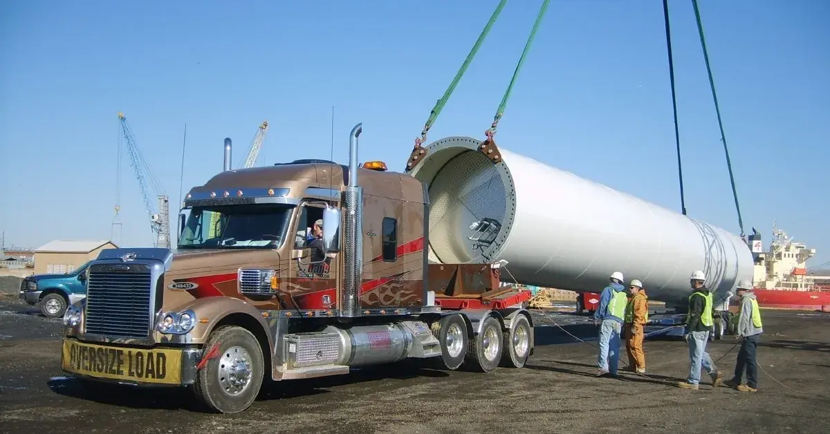 heavy column lowered onto a heavy haul open deck for Daily Express